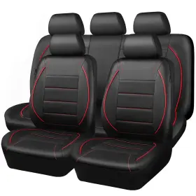 Car Pass Zt-0120-5 Universal Fit Piping Leather Seat Cover Full Set Black Red Suvs Trucks Car Pass Zt-0120-5 Universal Fit Piping Leather Seat Cover Full Set Black Red Suvs Trucks