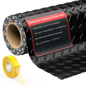 Geemax 760762254034 Garage Floor Mat 4x8 Ft 2.8mm Pvc Diamond Plate Heavy Duty Black Waterproof