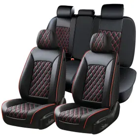 Huidasource Ff05 Car Seat Covers Nappa Leather Velcro Adjustable Full Set Black Red
